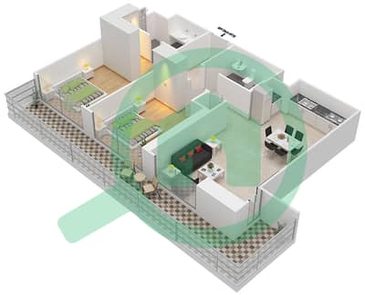 المخططات الطابقية لتصميم الوحدة 1 FLOOR 1-5 شقة 2 غرفة نوم - سانرايز باي