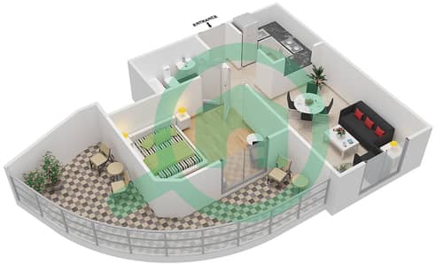 Qasr Sabah 3 - 1 Bed Apartments Unit 4 Floor plan