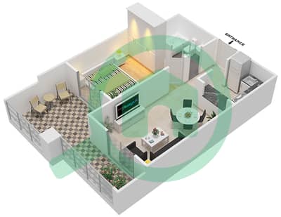 卡斯尔萨巴赫3号楼 - 1 卧室公寓单位7戶型图