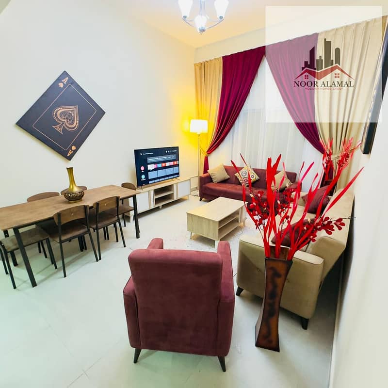 Dubai Mirdif apartment, 3 rooms, hall, kitchen, maid's room, 3 bathrooms and balcony