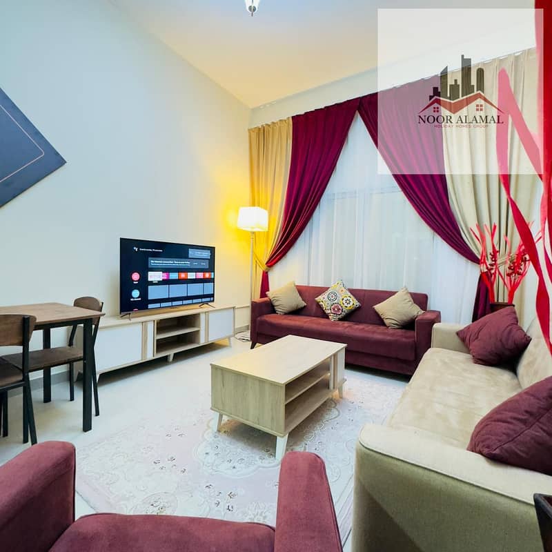Dubai Mirdif apartment, 3 rooms, hall, kitchen, maid's room, 3 bathrooms and balcony