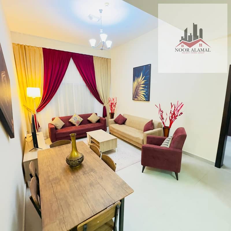 Dubai Mirdif apartment, 3 rooms, hall, kitchen, maid's room, 3 bathrooms and balcony