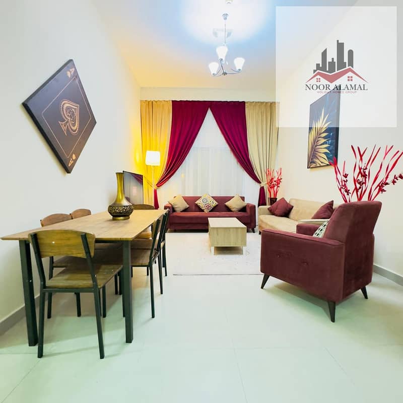Dubai Mirdif apartment, 3 rooms, hall, kitchen, maid's room, 3 bathrooms and balcony