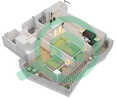المخططات الطابقية لتصميم النموذج 1 شقة 2 غرفة نوم - سيفن سيتي