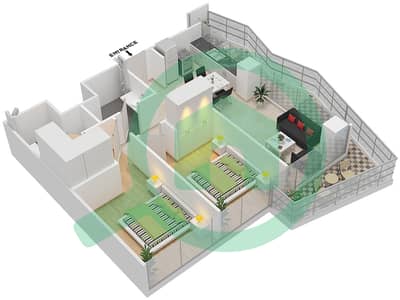 المخططات الطابقية لتصميم النموذج 2 شقة 2 غرفة نوم - سيفن سيتي