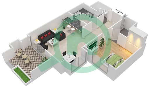 المخططات الطابقية لتصميم النموذج / الوحدة B شقة 1 غرفة نوم - حدائق الغروب