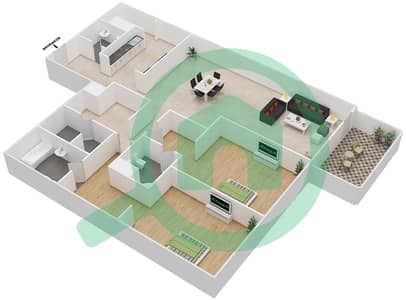 المخططات الطابقية لتصميم النموذج A شقة 2 غرفة نوم - ذا فيو