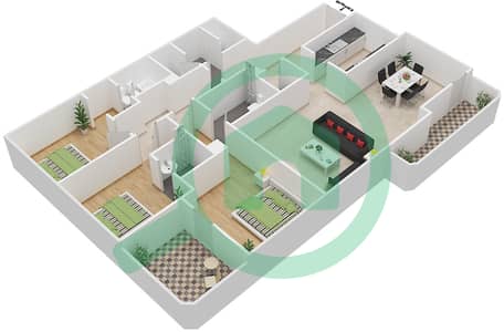 المخططات الطابقية لتصميم النموذج C شقة 3 غرف نوم - ذا فيو