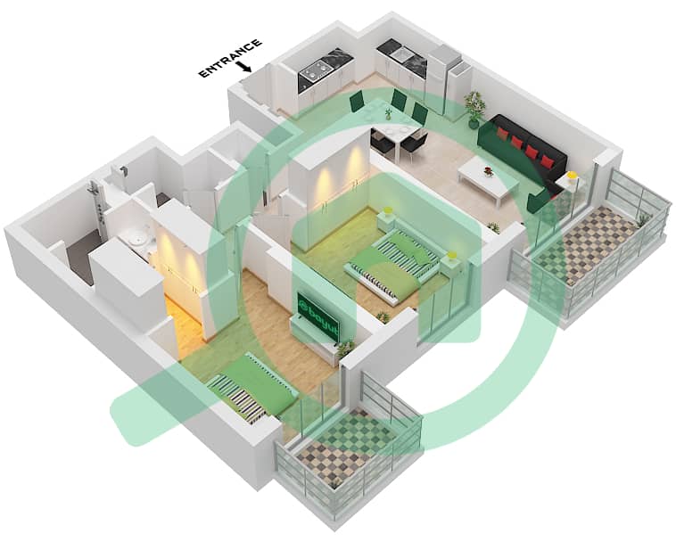 Golf Hillside - 2 Bedroom Apartment Type/unit B2/UNIT 2-4 FLOOR PODIUM Floor plan Type B2 Unit 2 Floor Podium 
Unit 3 Floor 1 
Unit 4 Floor 2-20 interactive3D