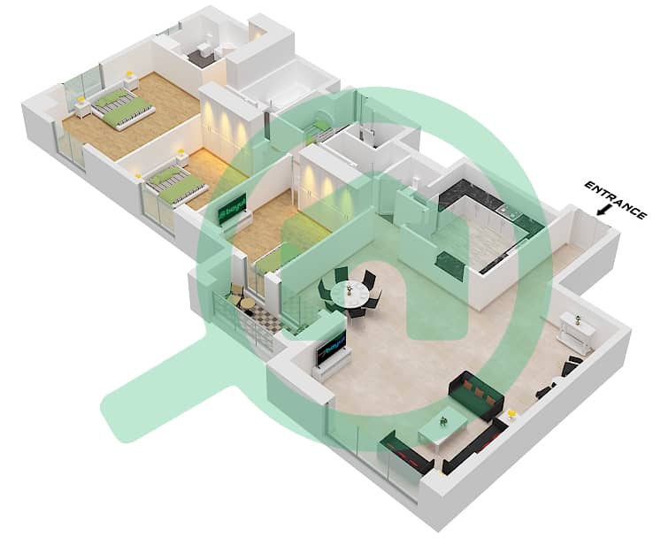 Executive Tower H - 3 Bedroom Apartment Type/unit H30/UNIT 1-2,5 FLOOR 3-13 Floor plan Type H30 Unit 1-2,5 Floor 3-13 interactive3D
