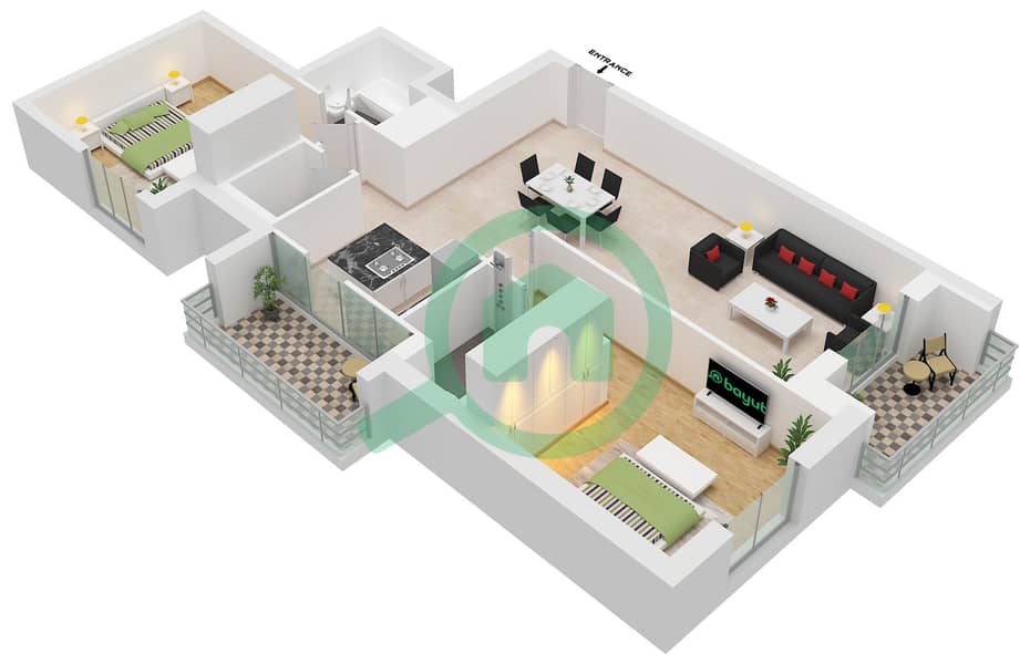 Type A1 Podium 1 Sulafa Tower - 2 Bedroom Apartment Type A1 Floor plan Type A1 Podium 1 interactive3D