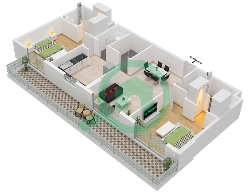 Sunbliss Residences - 2 Bedroom Apartment Type/unit B3 / UNIT 08 FLOOR 2 Floor plan Type B3 Unit 08 Floor 2 interactive3D