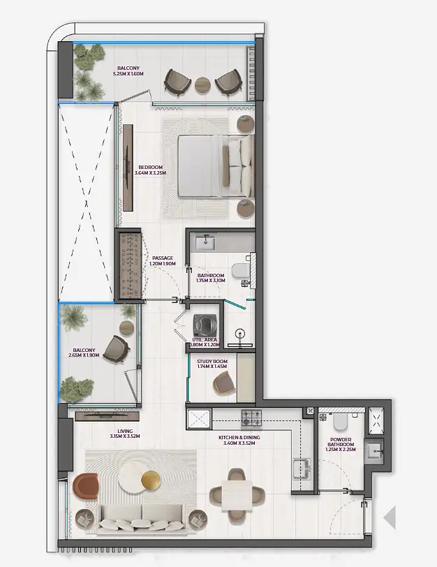 1 BR floor plan