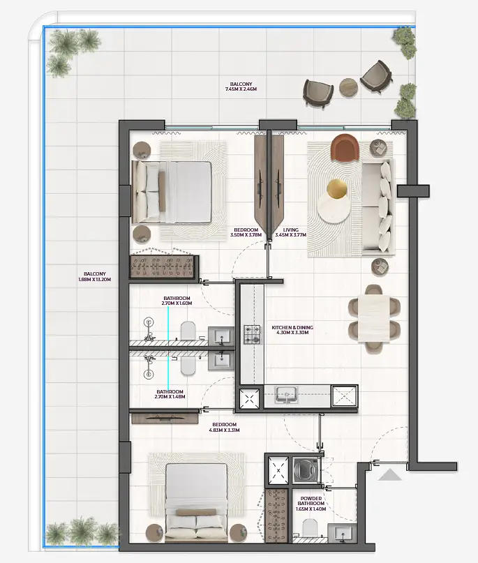 2 BR floor plan