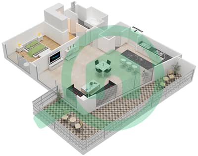 المخططات الطابقية لتصميم النموذج 1G.1 شقة 1 غرفة نوم - مايان 1
