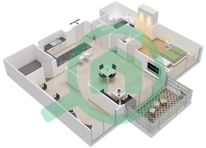 المخططات الطابقية لتصميم النموذج 1M شقة 1 غرفة نوم - مايان 1