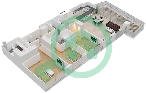 المخططات الطابقية لتصميم النموذج 3D شقة 3 غرف نوم - مايان 1