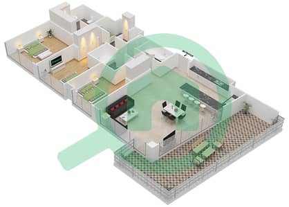 玛雅1号楼 - 3 卧室公寓类型3F戶型图