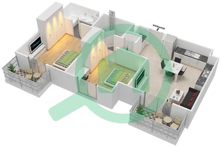 Safi Apartments 1B - 2 Bedroom Apartment Type 2F-1 Floor plan