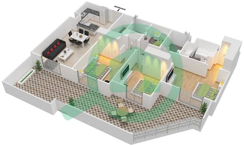 المخططات الطابقية لتصميم النموذج 3A-1 شقة 3 غرف نوم - شقق صافي 1B