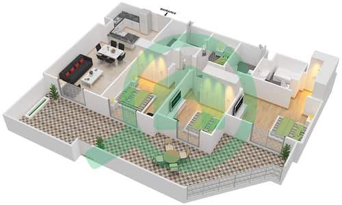 Safi Apartments 1B - 3 Bed Apartments Type 3A-1 Floor plan