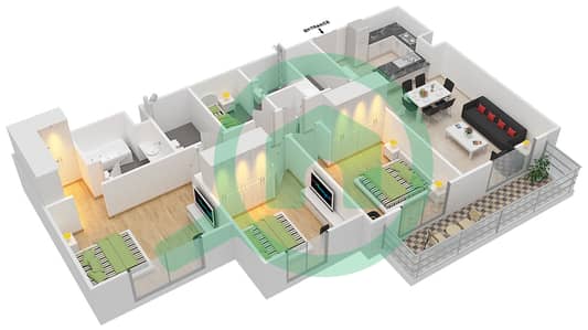 Safi Apartments 1B - 3 Bedroom Apartment Type 3A-2 Floor plan