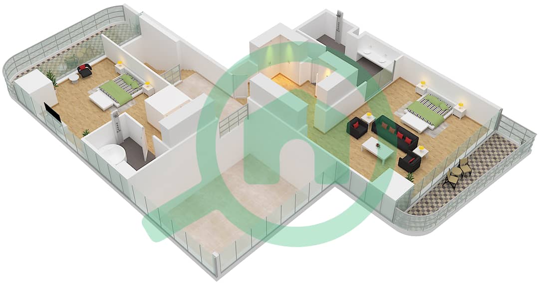 Type C Floor 54 Tower A Upper Floor DAMAC Bay 2 by Cavalli - 3 Bedroom Apartment Type C FLOOR 54 TOWER A Floor plan Type C Floor 54 Tower A Upper Floor interactive3D