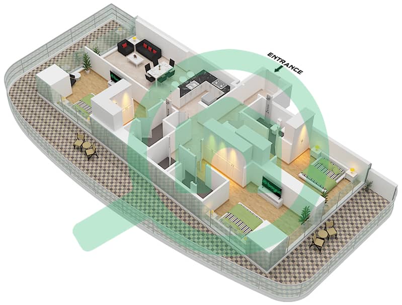 Type A08 Floor 42 Tower B DAMAC Bay 2 by Cavalli - 3 Bedroom Apartment Type A08 FLOOR 42 TOWER B Floor plan Type A08 Floor 42 Tower B interactive3D