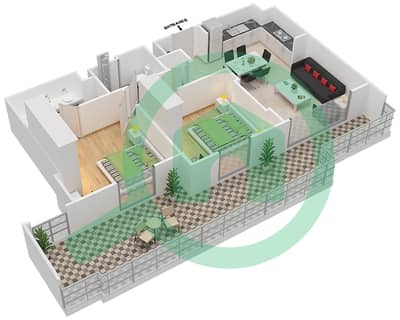 المخططات الطابقية لتصميم النموذج 2B-3 شقة 2 غرفة نوم - شقق صافي 1B