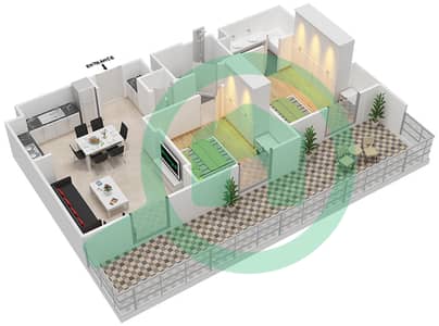 المخططات الطابقية لتصميم النموذج 2B-4 شقة 2 غرفة نوم - شقق صافي 1B