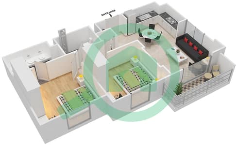 المخططات الطابقية لتصميم النموذج 2B-7 شقة 2 غرفة نوم - شقق صافي 1B