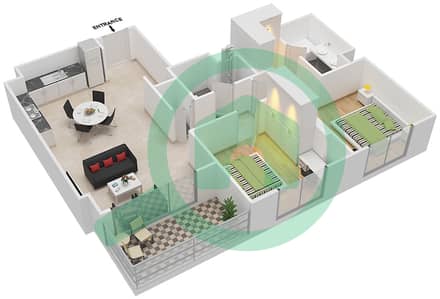 المخططات الطابقية لتصميم النموذج 2C-1 شقة 2 غرفة نوم - شقق صافي 1B