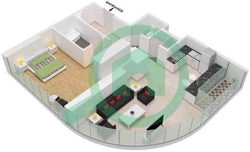 Al Habtoor Tower - Grundriss für 1 Schlafzimmer Wohnung Suite 3 FLOOR 9-46