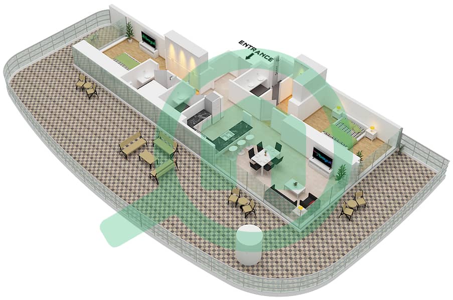 DAMAC Bay 2 by Cavalli - 2 Bedroom Apartment Type C01 FLOOR 9 TOWER A Floor plan Type C01 Floor 9 Tower A interactive3D