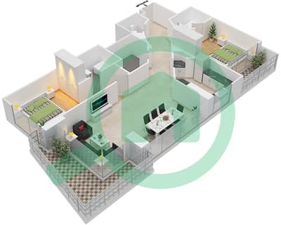 Sukoon Tower - 2 Bedroom Apartment Type A Floor plan