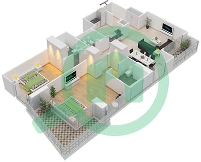 Sukoon Tower - 2 Bed Apartments Type B1 Floor plan