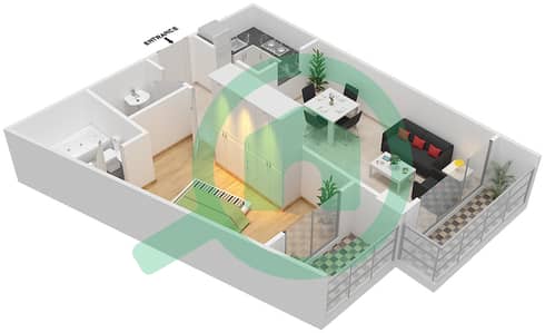 المخططات الطابقية لتصميم الوحدة 8 شقة 1 غرفة نوم - برايم ريزيدنس 1