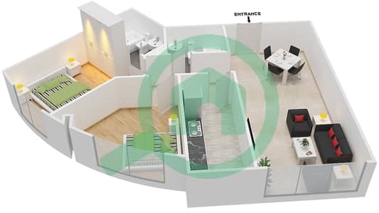 المخططات الطابقية لتصميم الوحدة 19 شقة 2 غرفة نوم - برايم ريزيدنس 1