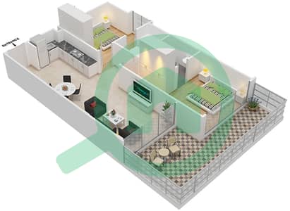 阿齐兹里维埃拉9号楼 - 2 卧室公寓类型1A戶型图
