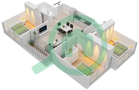 阿齐兹里维埃拉9号楼 - 3 卧室公寓类型1B戶型图