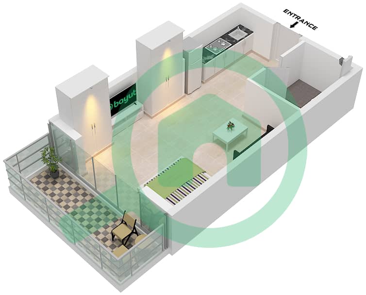 The Central Downtown Tower D - Studio Apartment Type 2 Floor plan Type 2 interactive3D