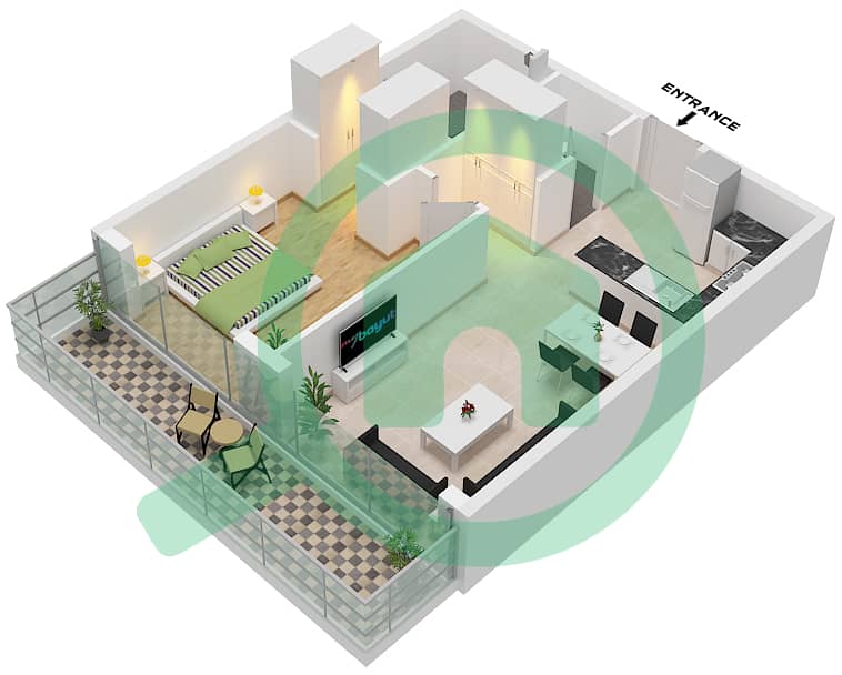The Central Downtown Tower D - 1 Bedroom Apartment Type 2 Floor plan Type 2 interactive3D