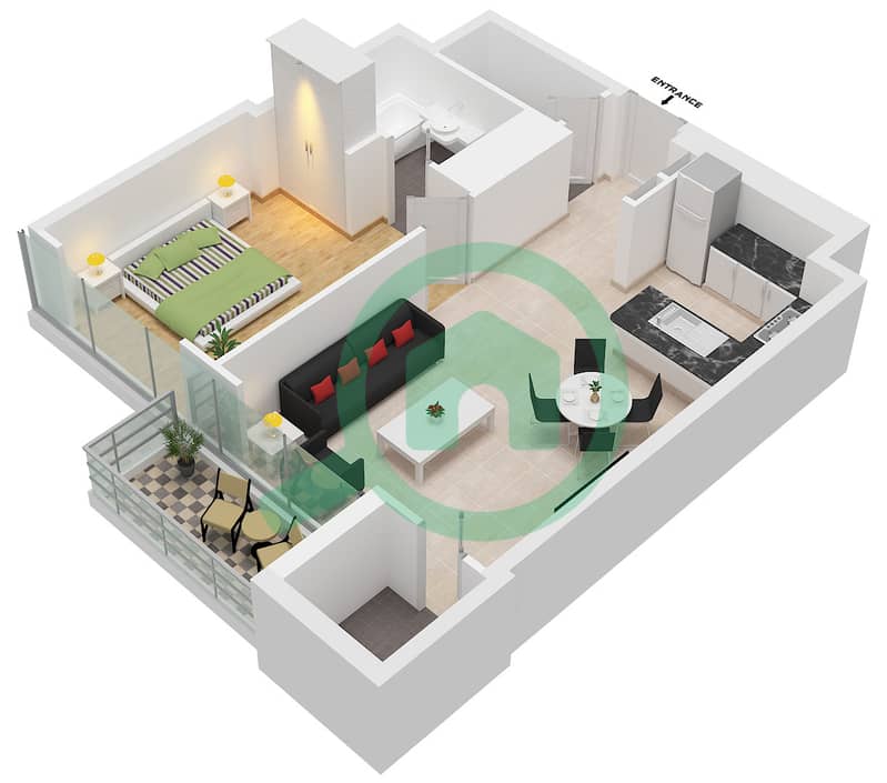 Unit 09 Floor 33 Botanica Tower - 1 Bedroom Apartment Unit 09 FLOOR 33 Floor plan Unit 09 Floor 33 interactive3D