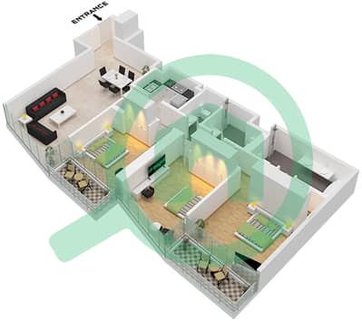المخططات الطابقية لتصميم الوحدة 01 FLOOR 4-13 شقة 3 غرف نوم - العنوان رزيدنسز دبي أوبرا برج 2