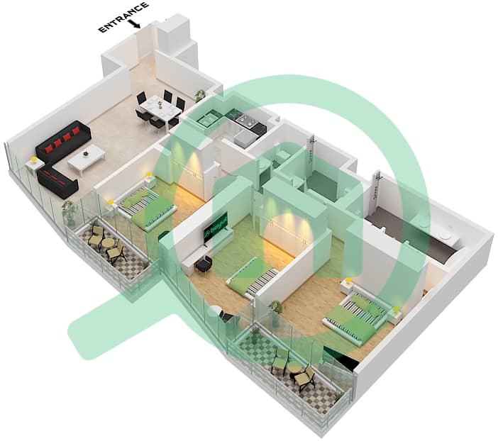 المخططات الطابقية لتصميم الوحدة 01 FLOOR 4-13 شقة 3 غرف نوم - العنوان رزيدنسز دبي أوبرا برج 2 Unit 01
Floor 4-13,16-30,33-44 interactive3D