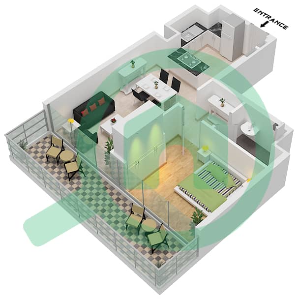 Type G Ground Floor, Floor 1-12 Diva - Plano de planta de 1 habitación Apartamento Tipo G FLOOR GROUND-12 Type G Ground Floor, Floor 1-12 interactive3D