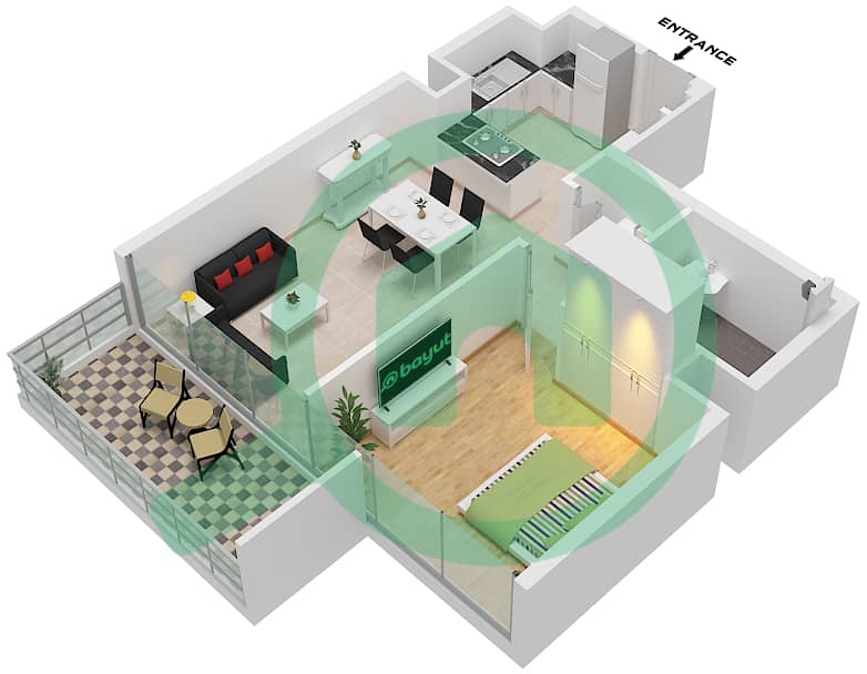 Diva - 1 Bedroom Apartment Type I FLOOR 1-12 Floor plan Type I Floor 1-12 interactive3D