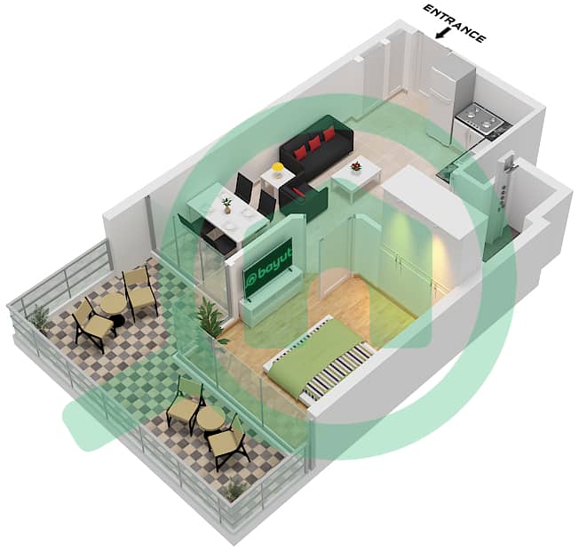Type A Ground Floor, Floor 1-12 Diva - 1 Bedroom Apartment Type A FLOOR GROUND-12 Floor plan Type A Ground Floor, Floor 1-12 interactive3D
