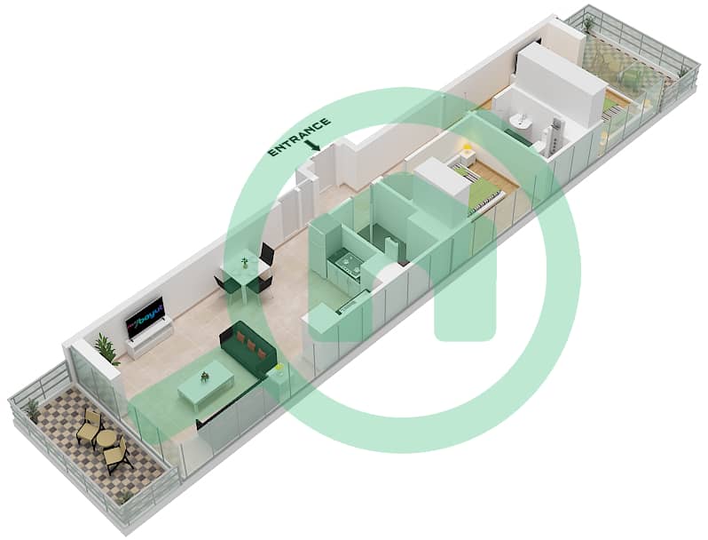 Diva - Plano de planta de 2 habitaciones Apartamento Tipo B FLOOR 1-12 Type B Floor 1-12 interactive3D