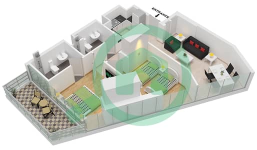 المخططات الطابقية لتصميم النموذج C FLOOR 1-12 شقة 2 غرفة نوم - ديفا المخططات الطابقية لتصميم النموذج C FLOOR 1-12 شقة 2 غرفة نوم - ديفا